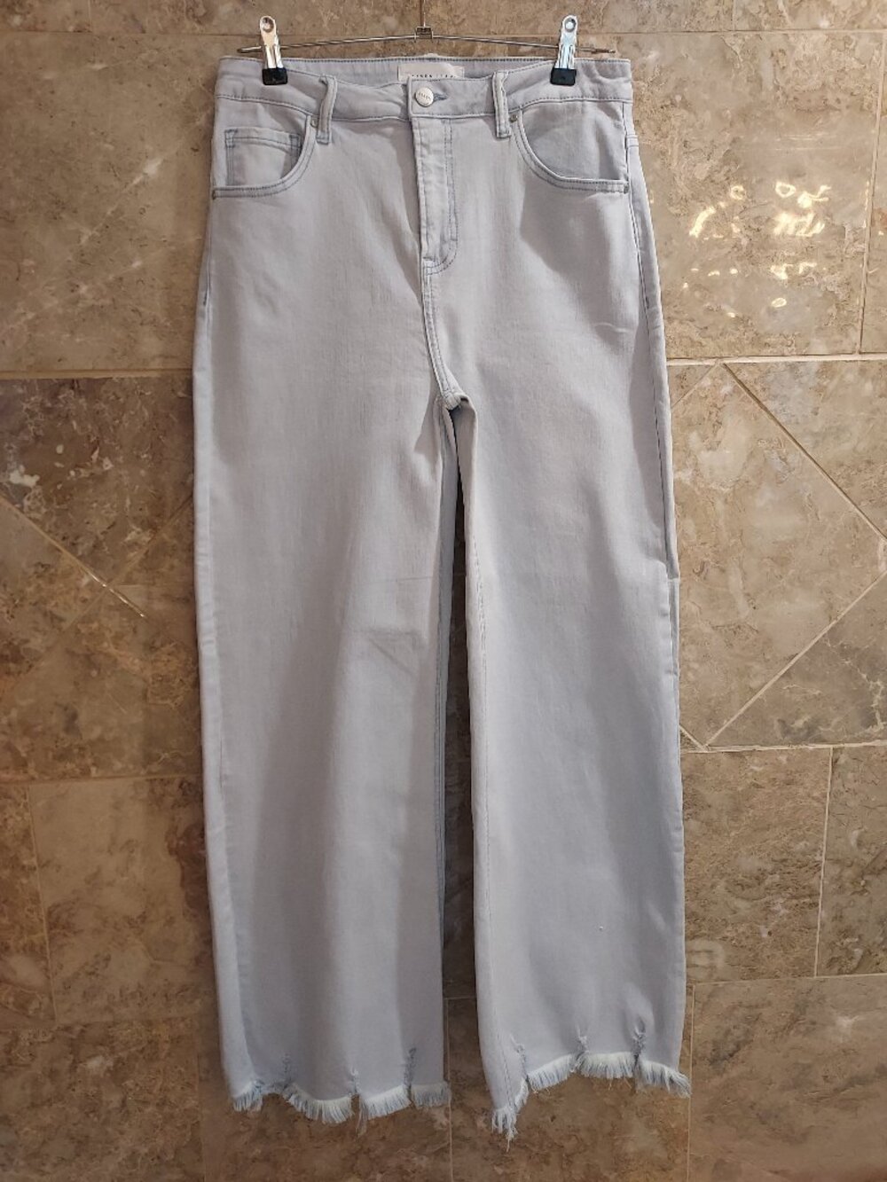 Risen Jeans RDP5383N High Rise Powder Blue Wide Leg Raw Hem Size 13/31